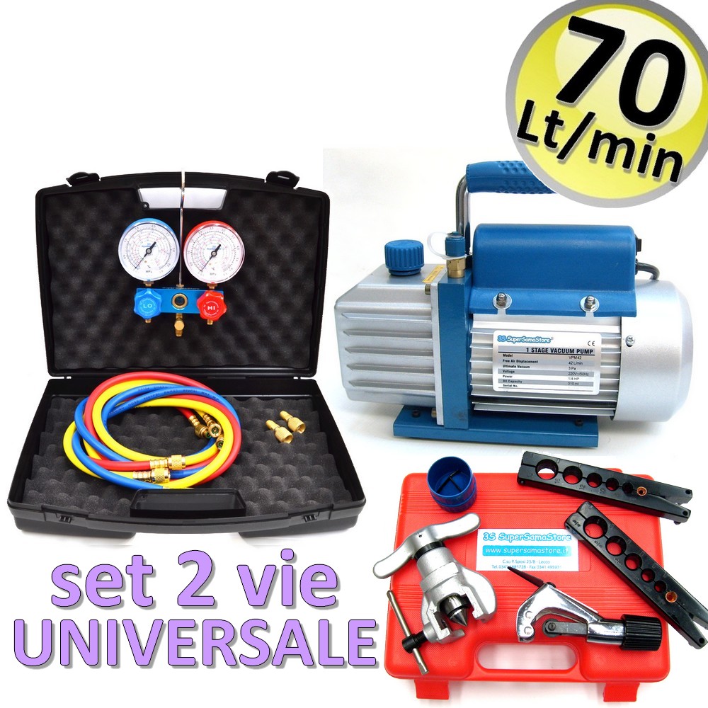 Pompe à vide 70 l/min + manomètre bidirectionnel + outil d'évasement par friction