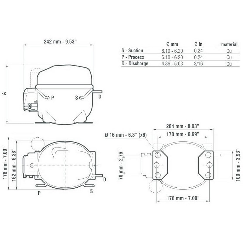 Compresseur Embraco NEK6213GK hermétique R404A R507 1/2 CV 12,1 cm3