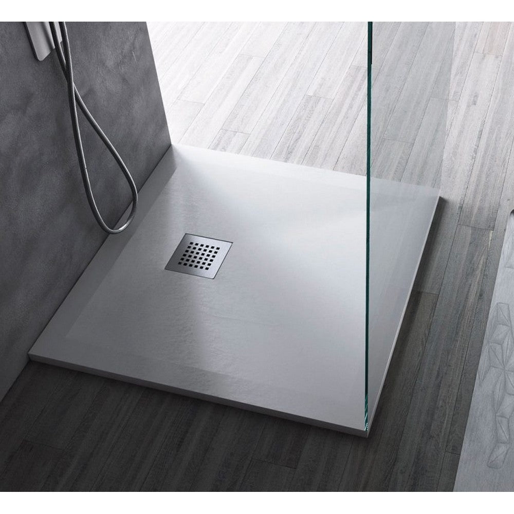 Receveur de douche 80x80 cm en résine et gelcoat effet pierre - Couleur Blanc