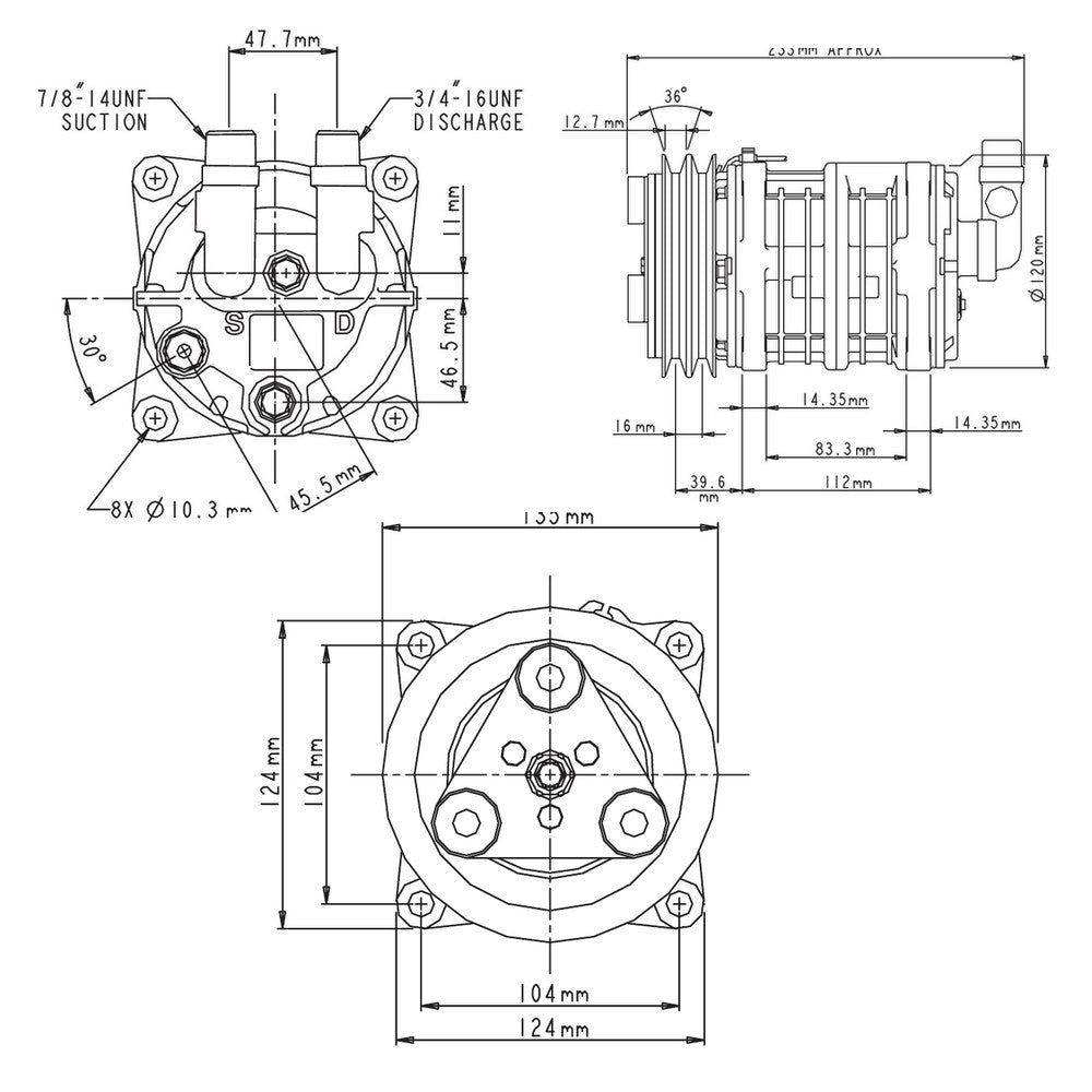 Compresseur QP13-1802 - Diam 119 PV8 3E 12v