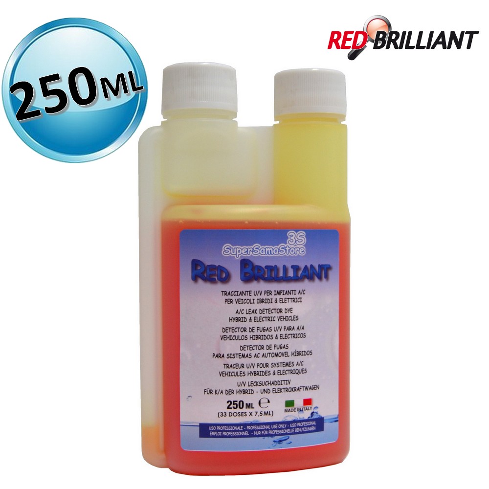 Colorant UV ROUGE BRILLANT 250 ml pour la climatisation des véhicules hybrides et électriques