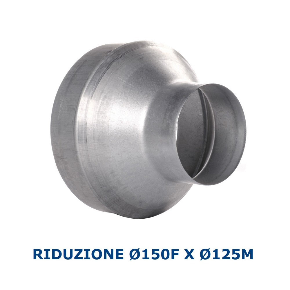 Réduction Ø 150 mm femelle x 125 mm mâle en acier galvanisé pour conduits d'air