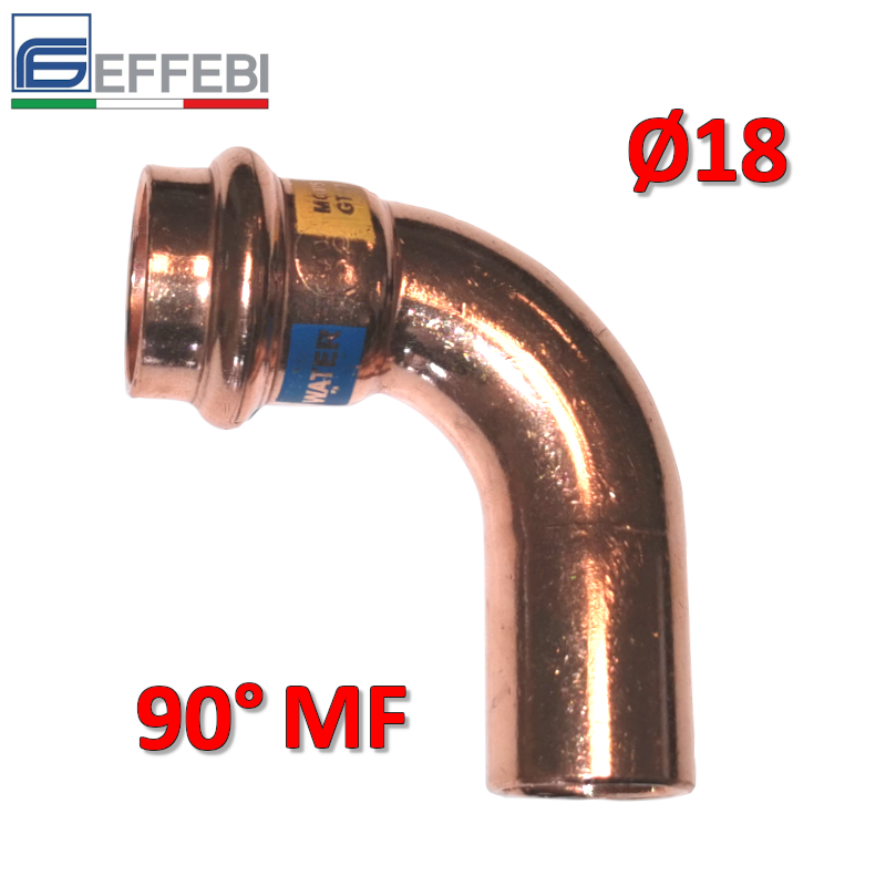 Coude à 90° MF Ø 18 mm - UNICO en cuivre à emboîtement pour eau et gaz