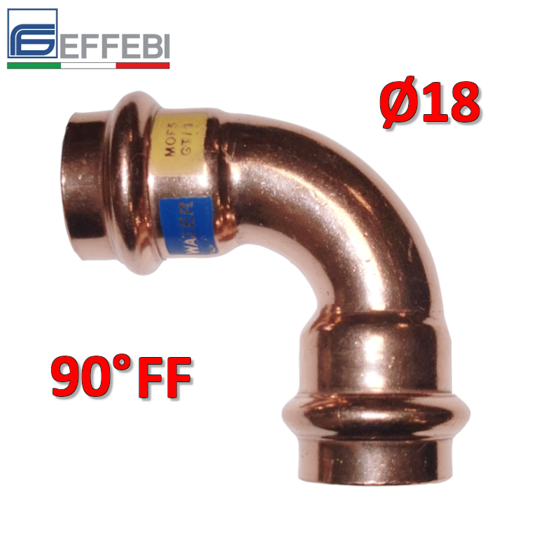 Coude à 90° FF Ø 18 mm - UNICO en cuivre à emboîtement pour eau et gaz