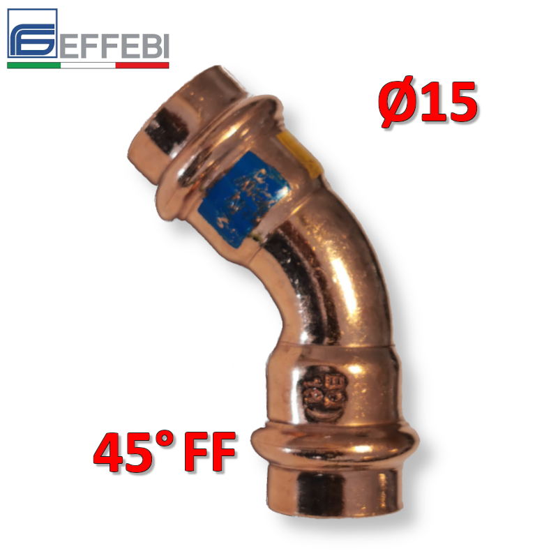 Coude à 45° FF Ø 15 mm - UNICO en cuivre à emboîtement pour eau et gaz