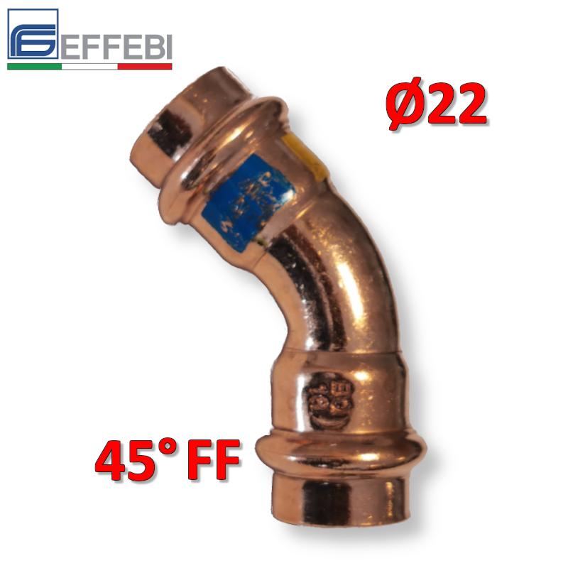 Coude à 45° FF Ø 22 mm - UNICO en cuivre à emboîtement pour eau et gaz