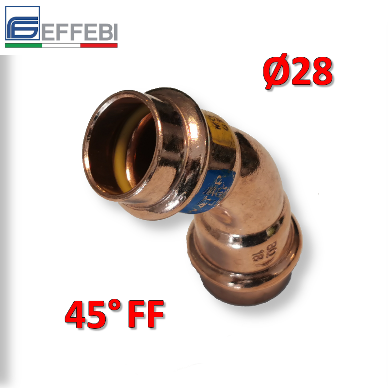 Coude à 45° FF Ø 28 mm - UNICO en cuivre à emboîtement pour eau et gaz