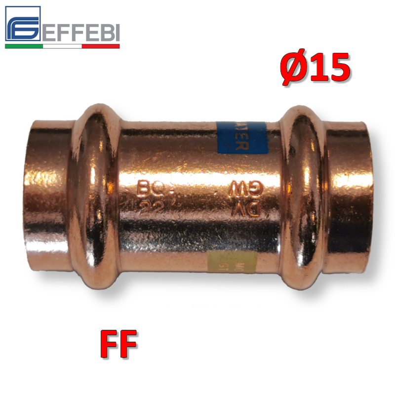 Raccord droit avec manchon FF Ø 15 mm - Raccord en cuivre à pression UNICO pour eau et gaz