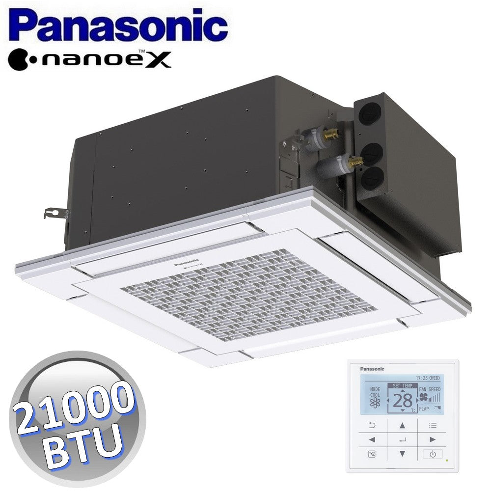 Unité intérieure cassette 4 voies, 60 x 60 cm - 21 000 BTU, 6,0 kW - panneau de commande et commande murale inclus, pour systèmes simples/multi-séparations - PANASONIC