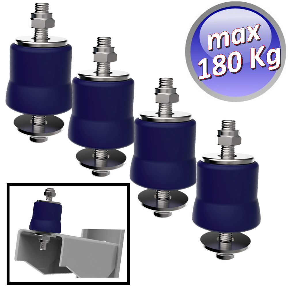 Support anti-vibrations Megol, charge maximale 180 kg. Couleur bleue - Lot de 4