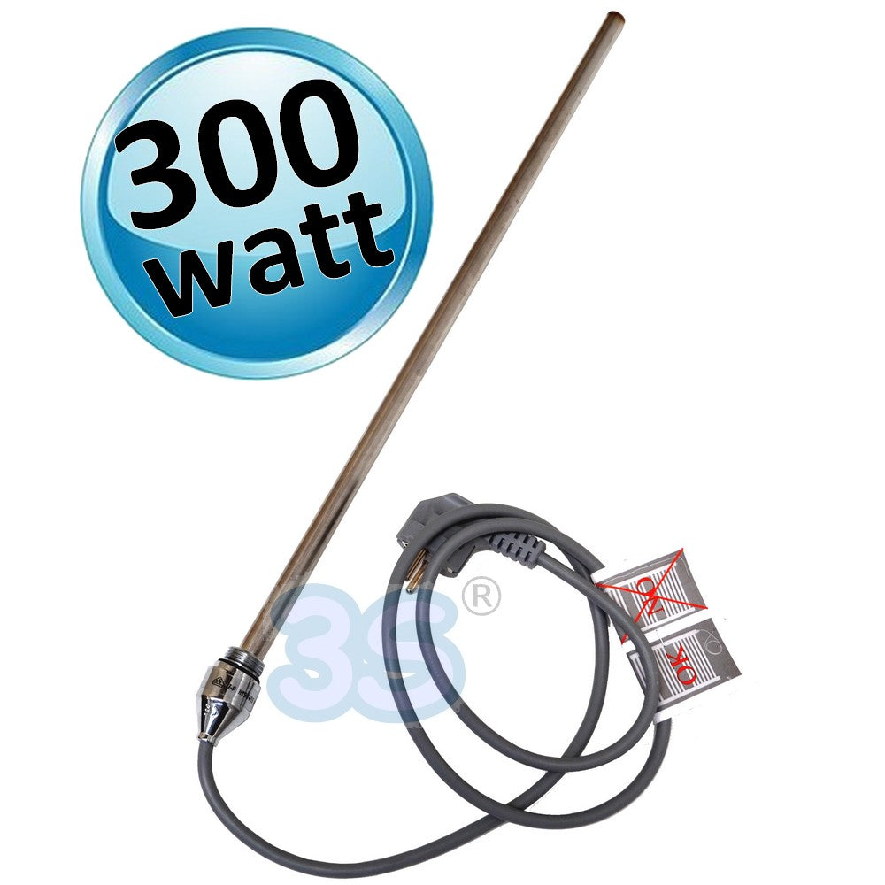 Élément chauffant électrique chromé argenté de 300 watts pour sèche-serviettes avec raccord de 1/2 pouce