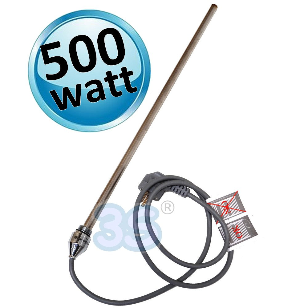 Élément chauffant électrique chromé argenté de 500 watts pour sèche-serviettes avec raccord de 1/2 pouce