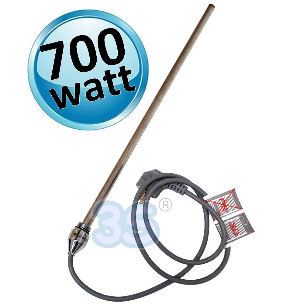 Élément chauffant électrique chromé argenté de 700 watts pour sèche-serviettes avec raccord de 1/2 pouce