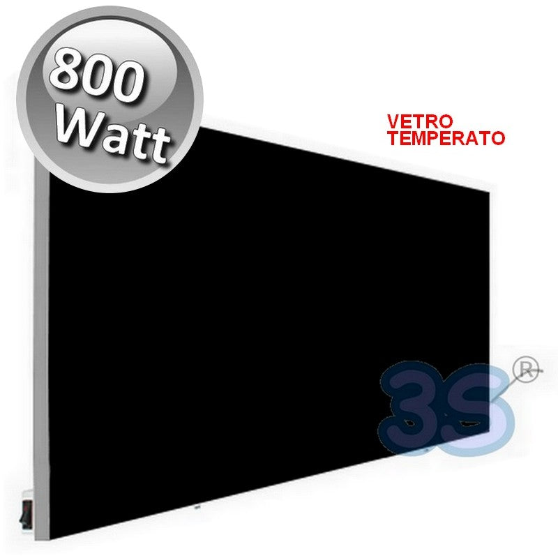 Panneau chauffant électrique infrarouge en verre, couleur NOIRE - puissance de 800 watts