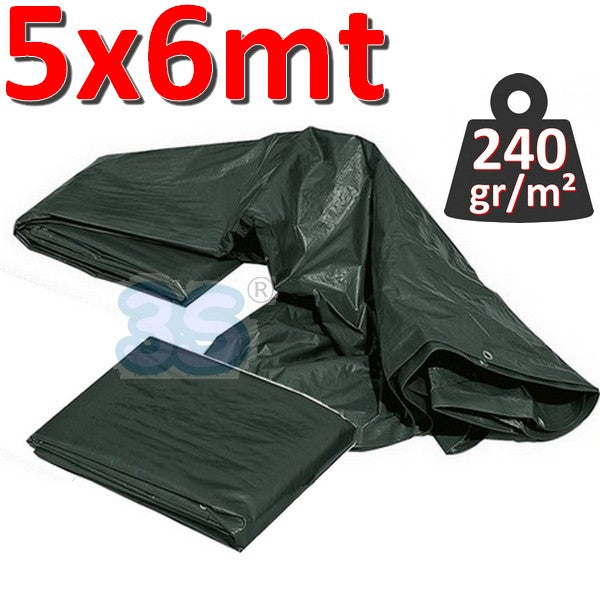 Bâche imperméable avec œillets, 5 x 6 m, VERTE - 240 g/m²