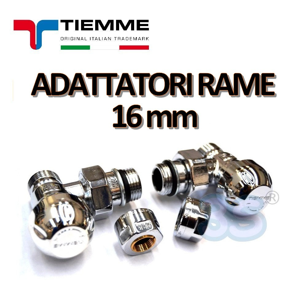 Vanne et robinet d'arrêt carré TIEMME 1/2'' chromé avec adaptateurs pour tuyau en cuivre de 16 mm
