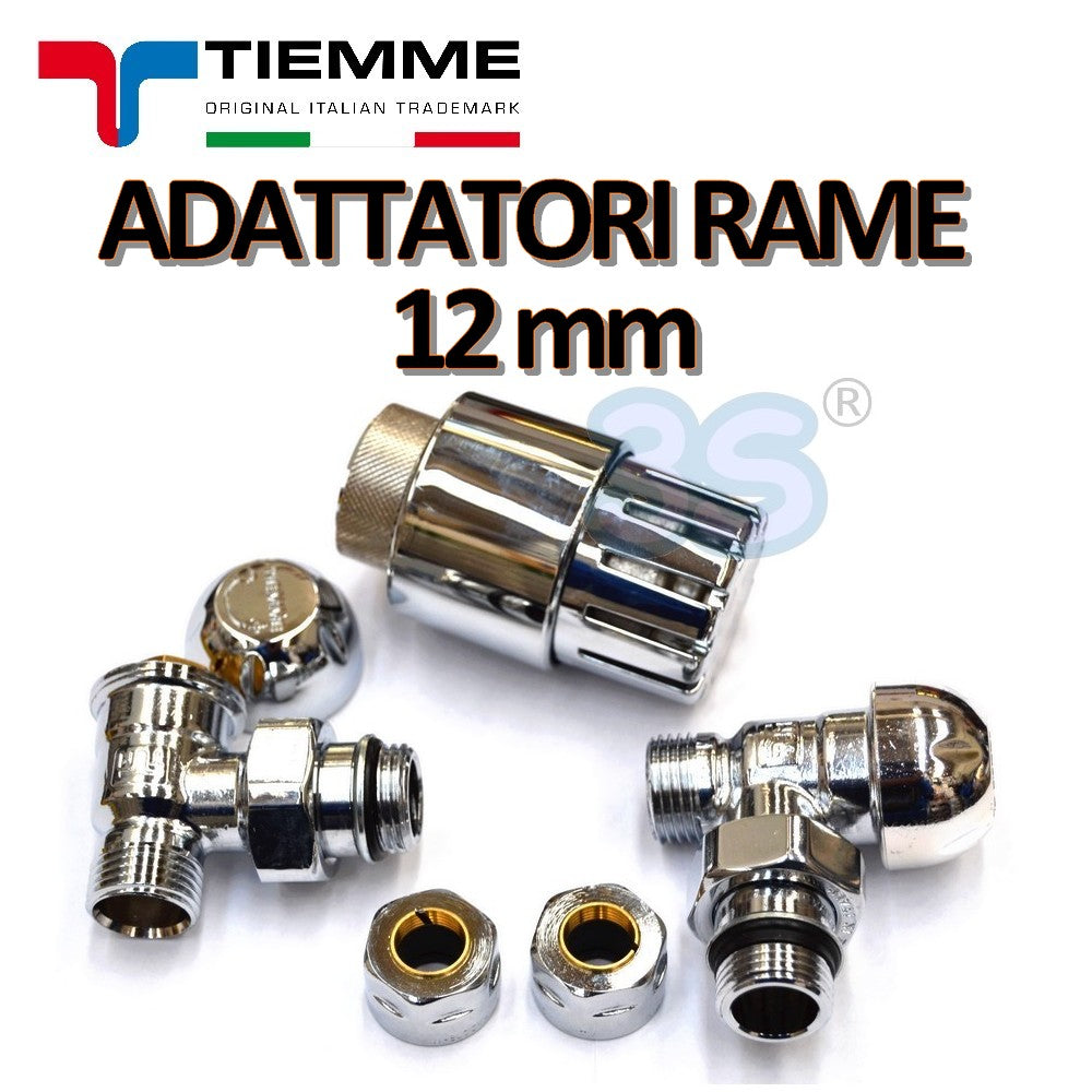 Robinet thermostatique chromé TIEMME et tête avec adaptateurs pour tuyau en cuivre de 12 mm