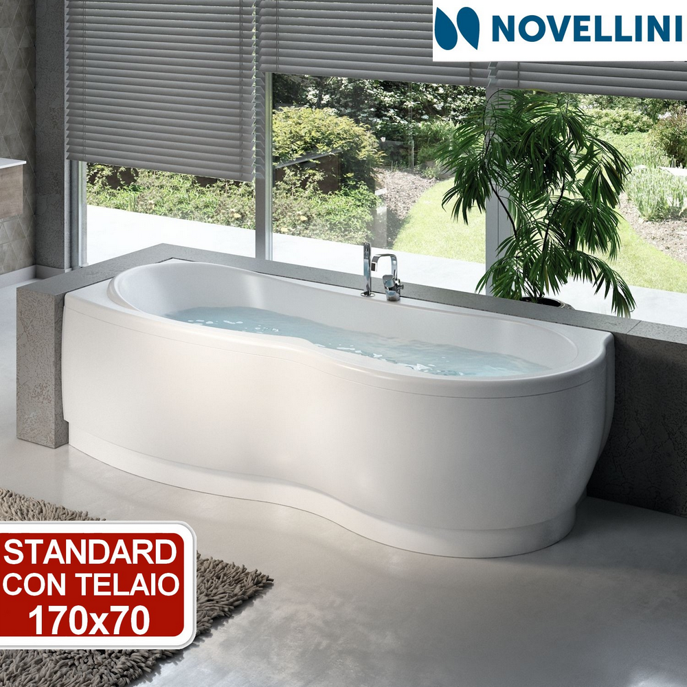 Baignoire d'angle standard avec cadre et panneaux - Novellini Venus 170x70 cm