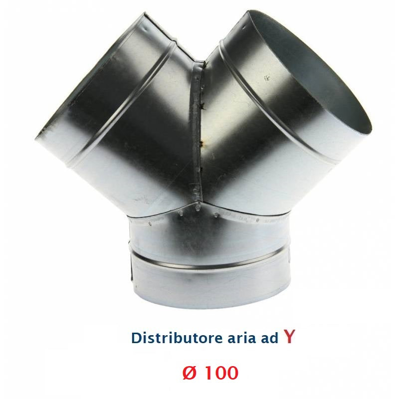 Raccord en Y, diamètre 100 mm. Distributeur d'air chaud, froid et de ventilation.