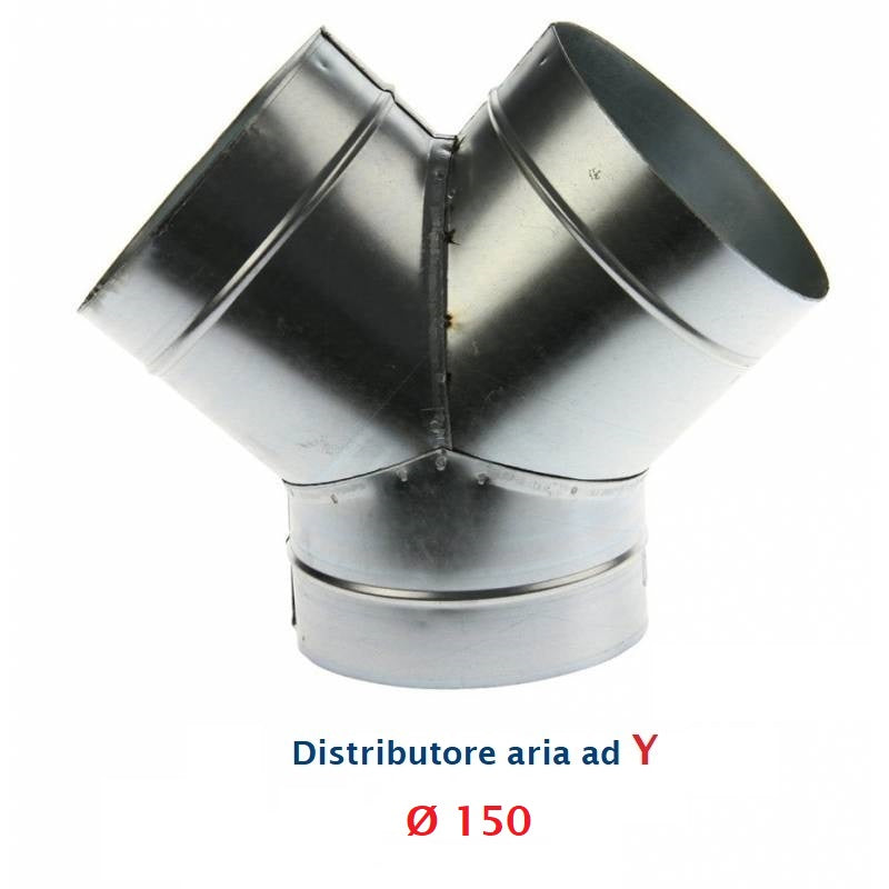 Raccord en Y, diamètre 150 mm. Distributeur d'air chaud, froid et de ventilation.