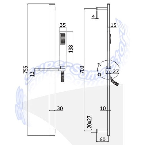 Barre de douche CITY PAFFONI - ZSAL145CRAG - Barre de douche carrée en métal et supports pour douchette