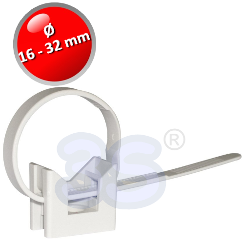 BOX OF 100 PIECES - Clamp for fixing rigid plastic and metal tubes from Ø 16 to Ø 32