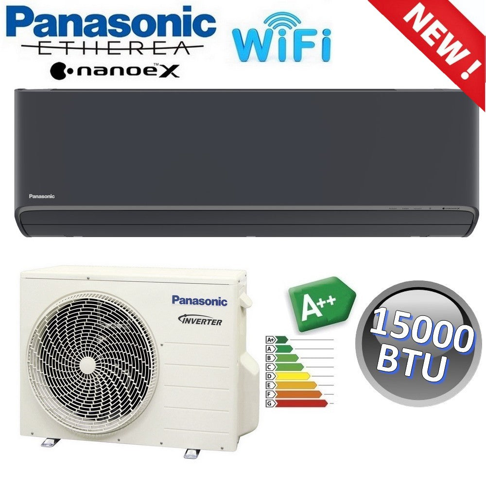 Climatiseur mono-split Panasonic ETHEREA 15 000 BTU R32 A+++ Wi-Fi NanoeX — noir graphite