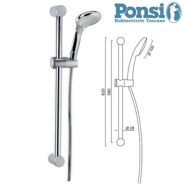 Barre de douche Ponsi Easy - Douchette à main Ø10,5 cm avec 3 jets et 5 fonctions