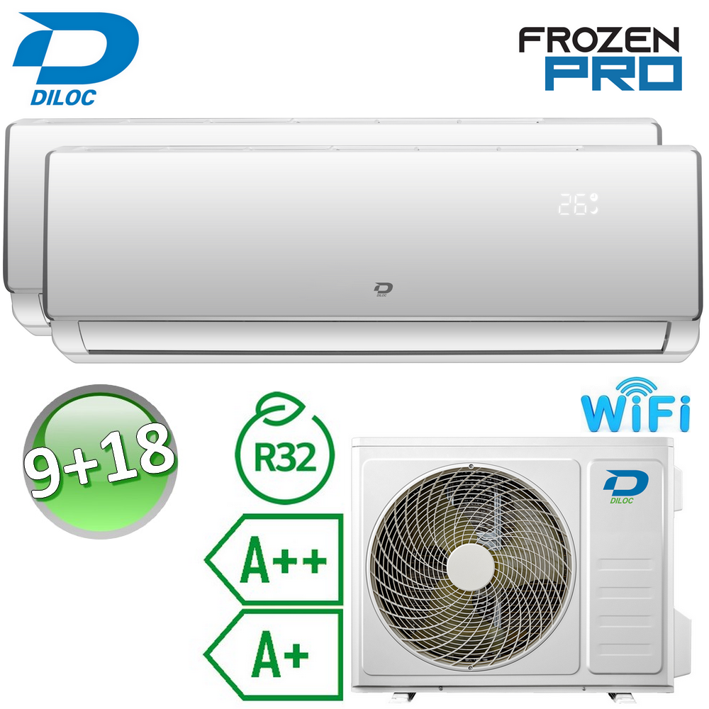 Climatiseur split Diloc Frozen PRO 9000+18000 BTU R32 A++/A+ (UE 5.2) - Wi-Fi intégré