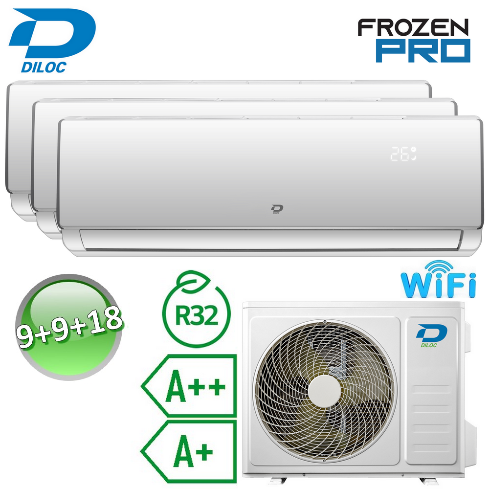 Climatiseur split Diloc Frozen PRO 9+9+18 BTU R32 A++/A+ - Wi-Fi intégré