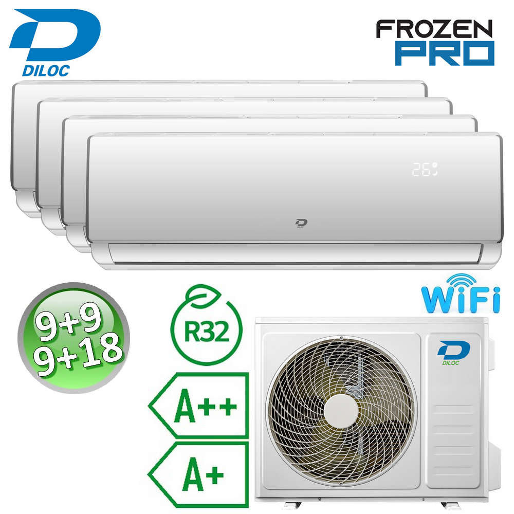 Climatiseur split Diloc Frozen PRO 9+9+9+18 BTU R32 A++/A+ - Wi-Fi intégré