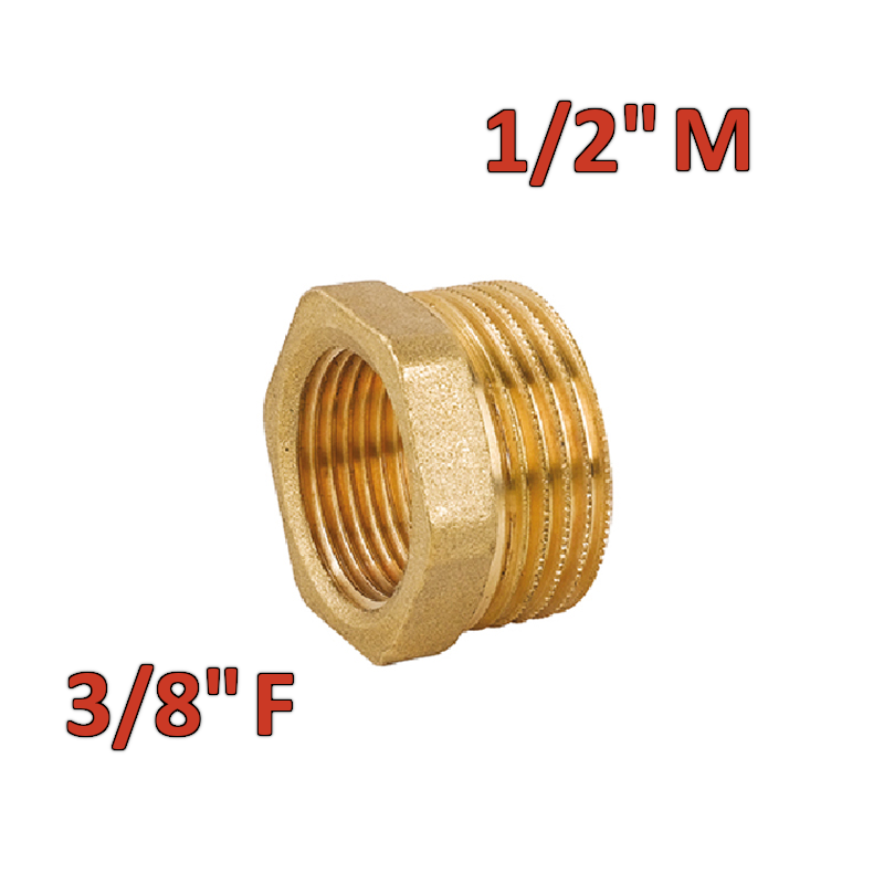 Réducteur hexagonal en laiton avec raccord mâle 1/2'' x femelle 3/8''