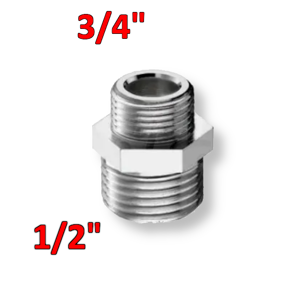 Raccord à double vis à filetage réduit MM 1/2'' x 3/4'' en laiton chromé
