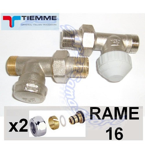 Vanne droite TIEMME 1/2'' et vanne à verrouillage avec adaptateurs pour cuivre Ø 16 mm