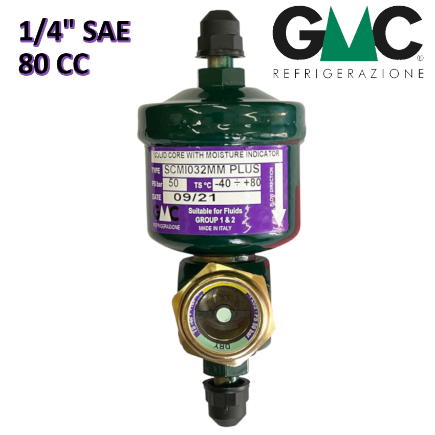 SCMI052MM - Filtre sécheur à tamis moléculaire GMC 1/4'' x 1/4'' 80 cm³ avec indicateur de liquide et d'humidité