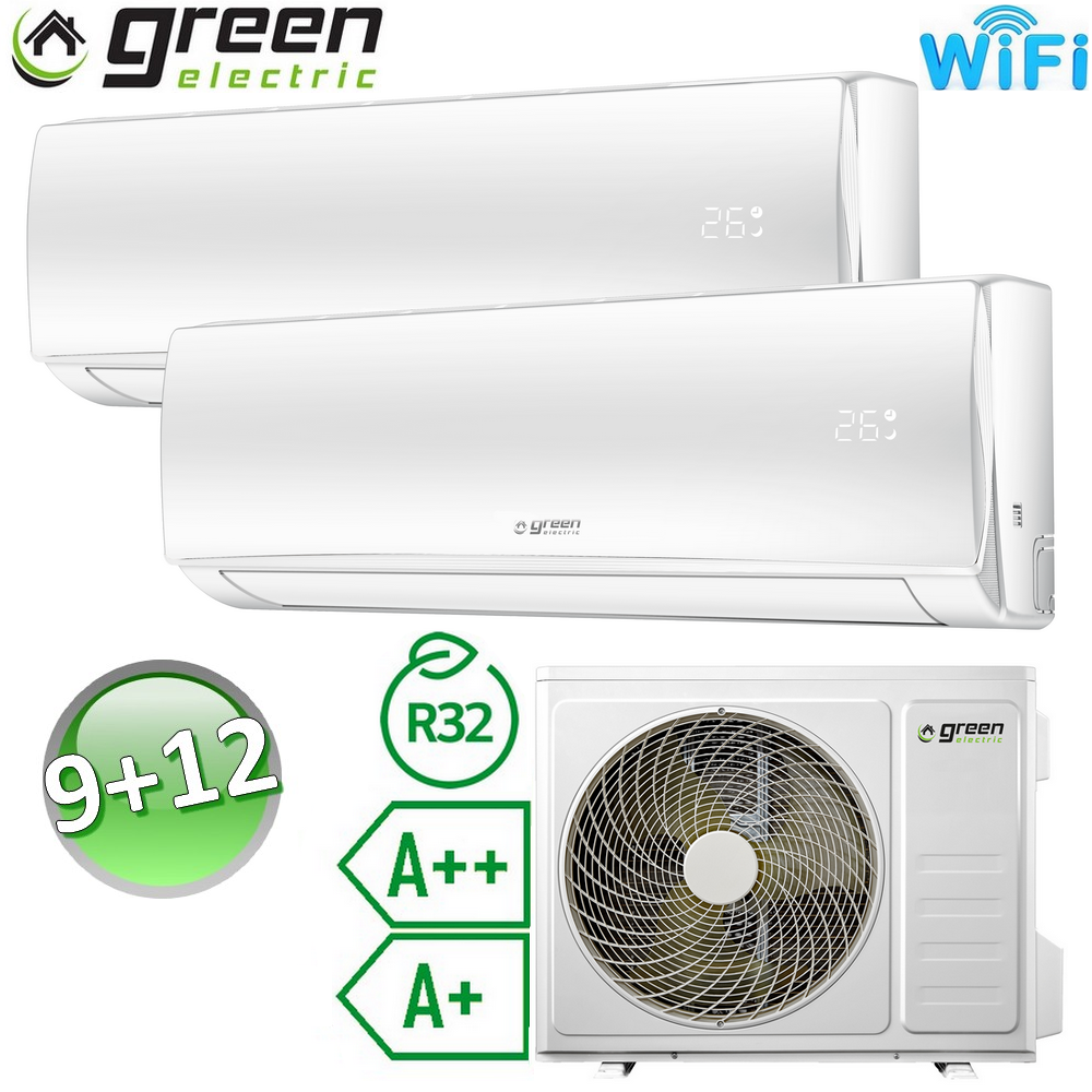 Climatiseur split Green Electric EVO 9000+12000 BTU R32 A++/A+ (UE 5.2) - Wi-Fi intégré