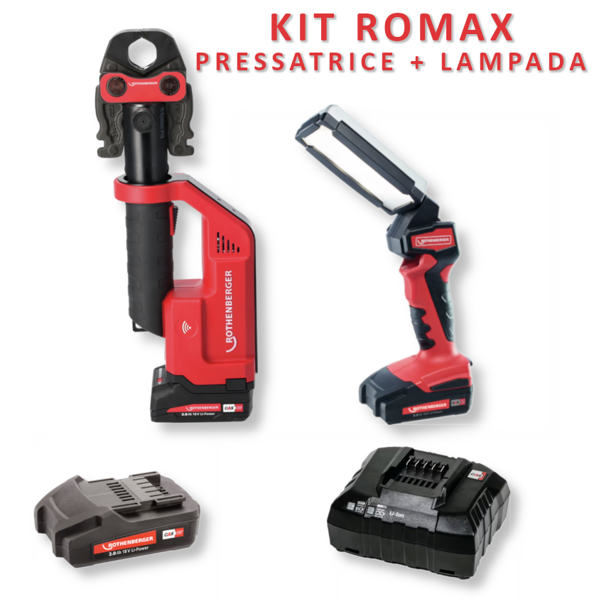 NOUVEAU KIT D'OUTILS DE PRESSAGE ROTHENBERGER ROMAX AVEC LAMPE LED, BATTERIE ET CHARGEUR