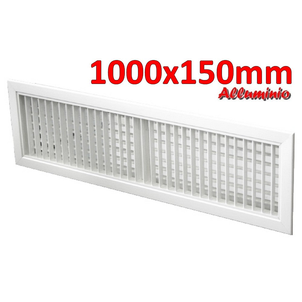 Grille de sortie d'air en aluminium blanc - 1000 x 150 mm avec double rangée d'ailettes orientables