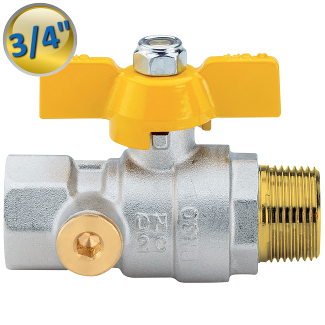 Vanne à bille à gaz papillon 3/4'' FM avec raccord de pression 1/4'' pour les tests de système