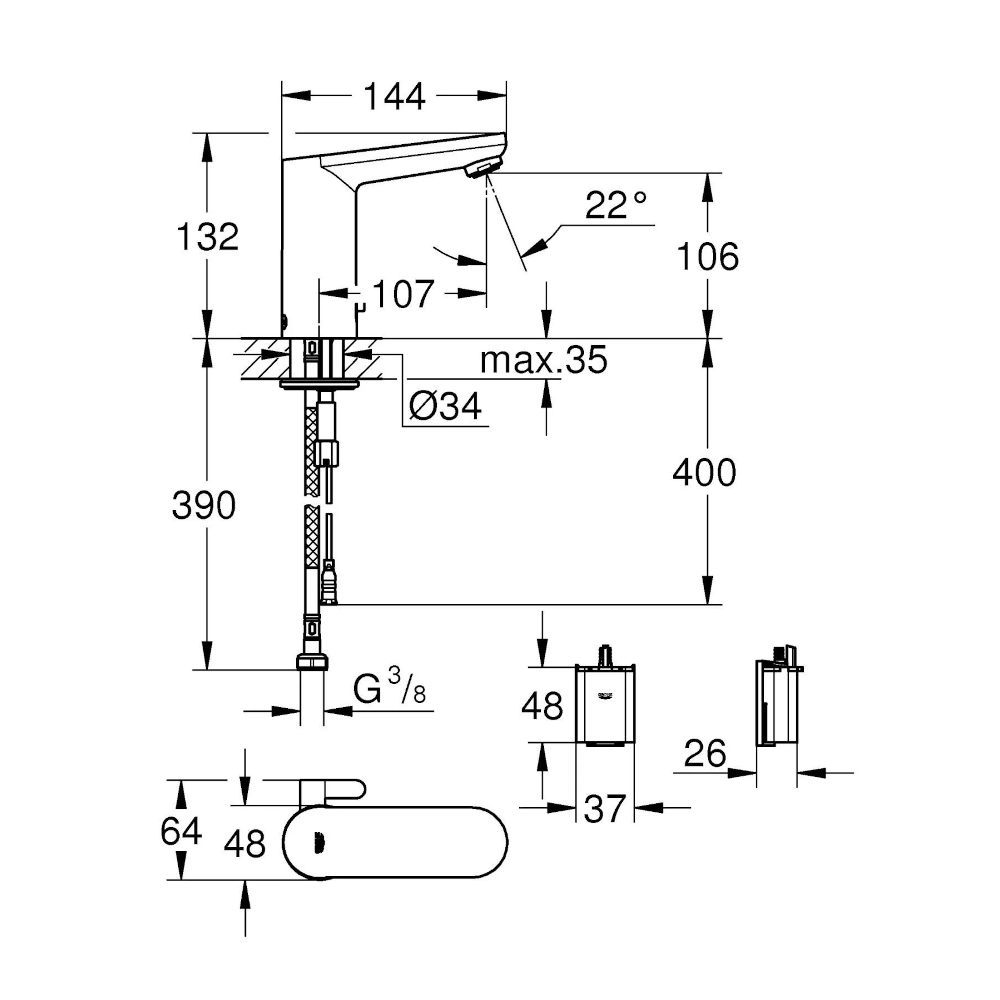PHOTOELECTRIC CELL WASHBASIN MIXER - 6 V LITHIUM BATTERY - GROHE EUROSMART COSMOPOLITAN