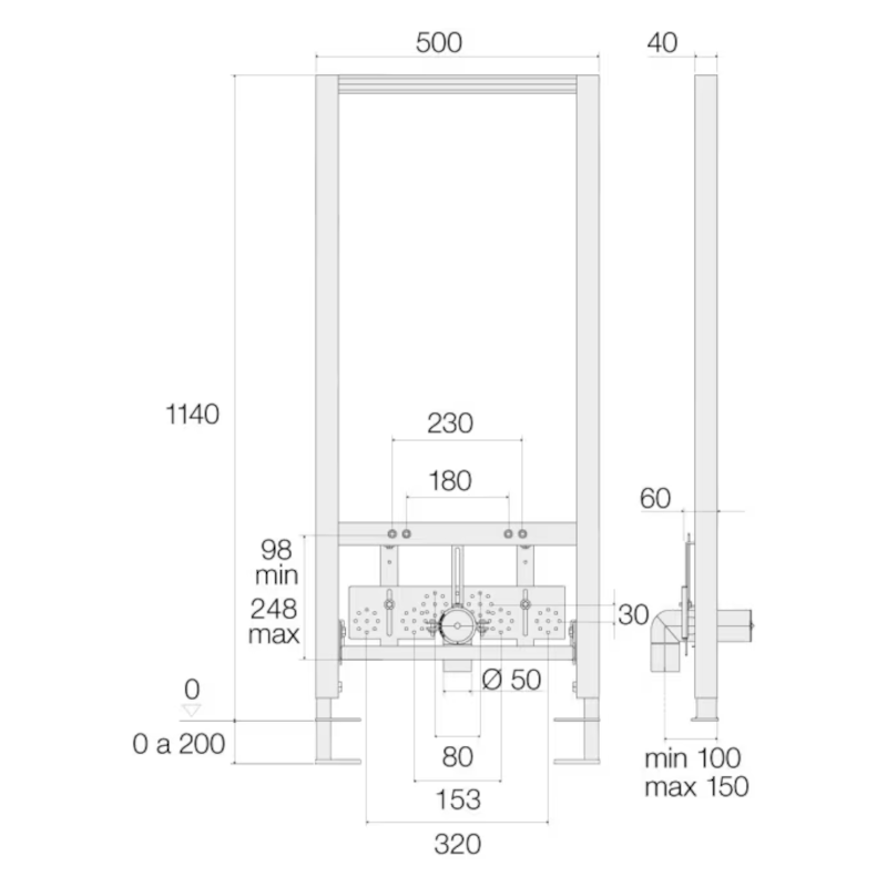 VALSIR BLOCK H.1140 Wall-hung bidet support for plasterboard walls