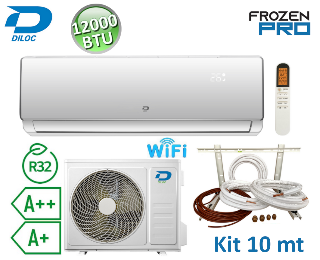 Climatiseur split monobloc Diloc Frozen PRO 3,5 kW 12 000 BTU R32 A++/A+ + kit d'installation de 10 m