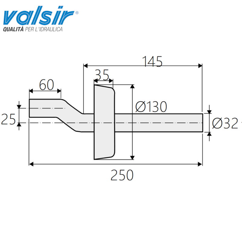 Valsir eccentric white WC pipe, 32 mm diameter
