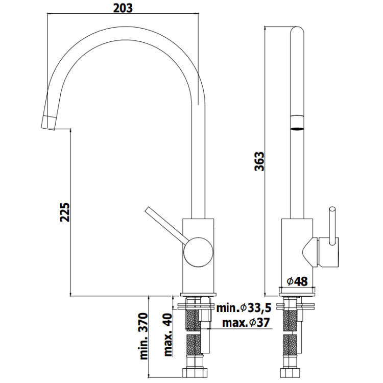 Mitigeur d'évier monotrou avec bec pivotant Ø 24 LIG 280 CR LIGHT PAFFONI