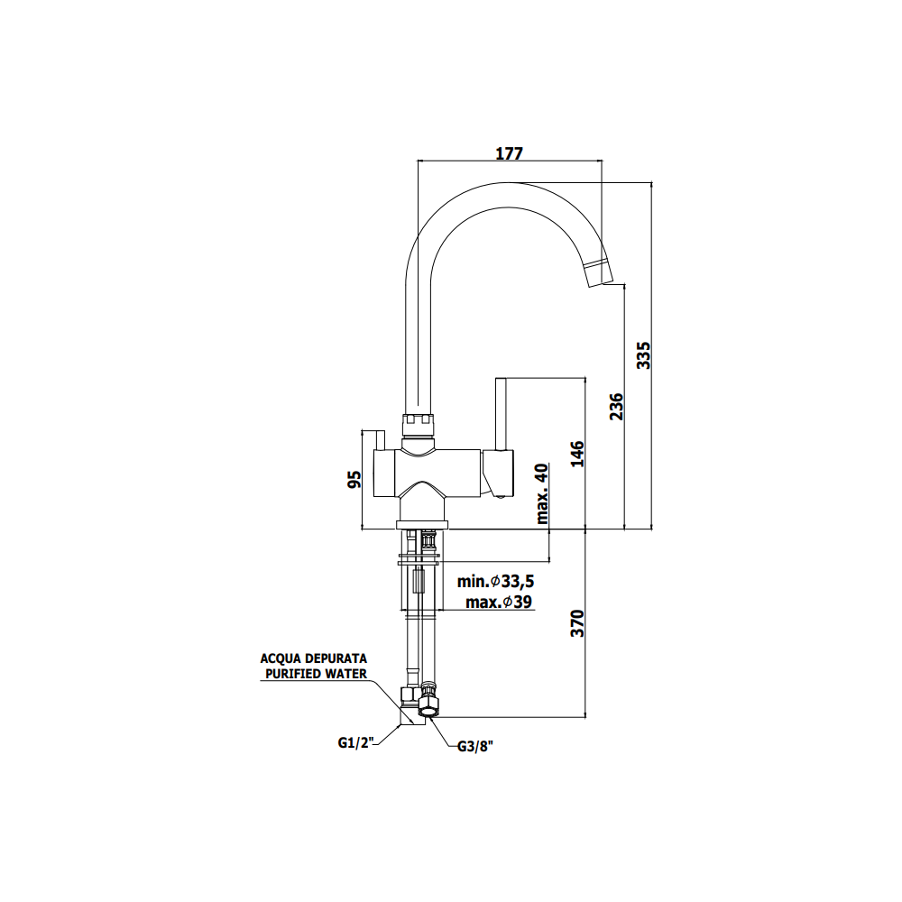Mitigeur d'évier 3 voies avec bec pivotant SK 190 CR STICK PAFFONI