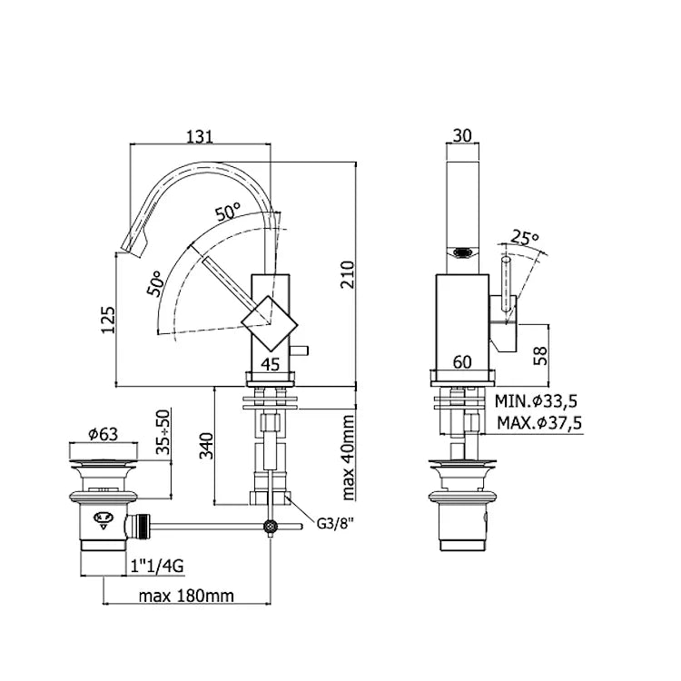 Mitigeur de bidet PAFFONI LEA838 CR LEVEL - bec plat pivotant