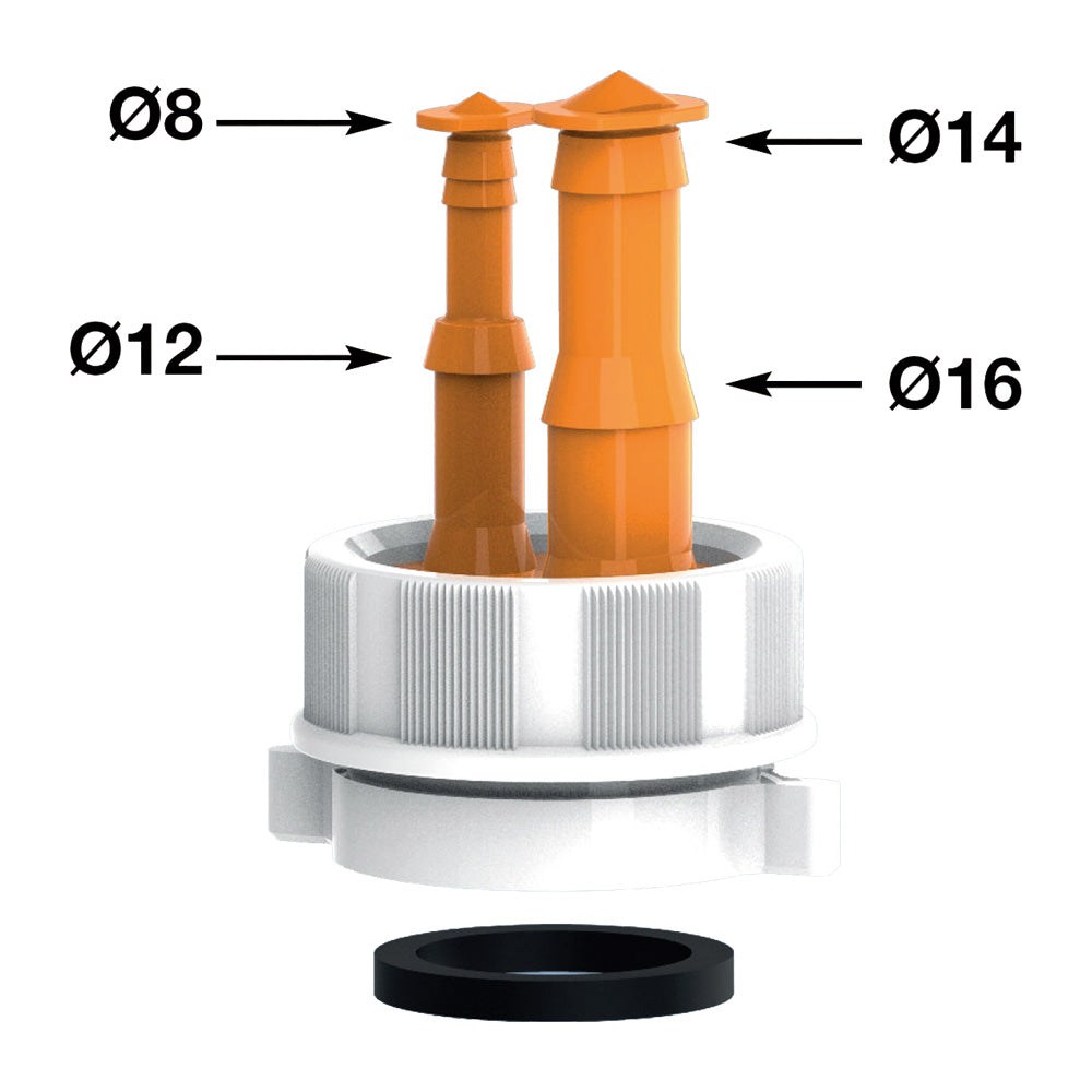Waste trap connector 1''1/4 and 1''1/2 with hose connections Ø 8-12-14-16 mm