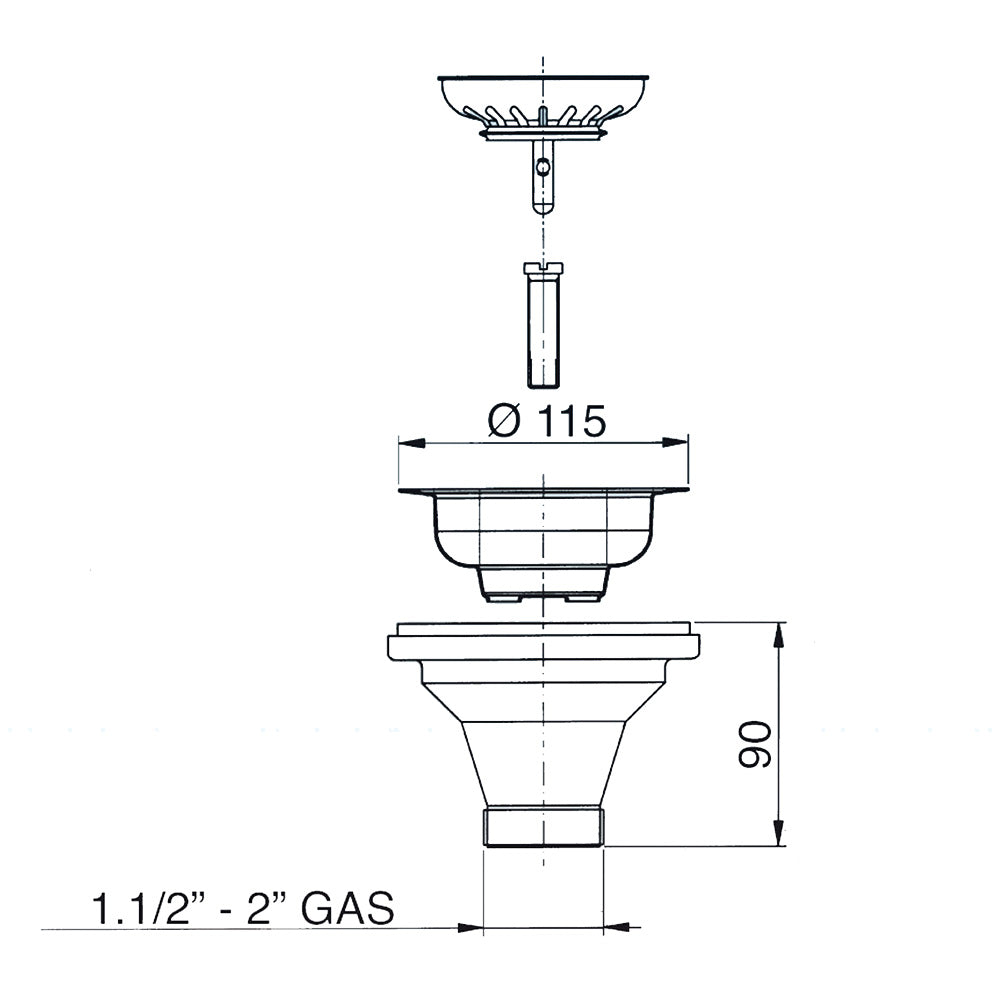Kitchen sink basket strainer with 90mm hole and without overflow - LIRA