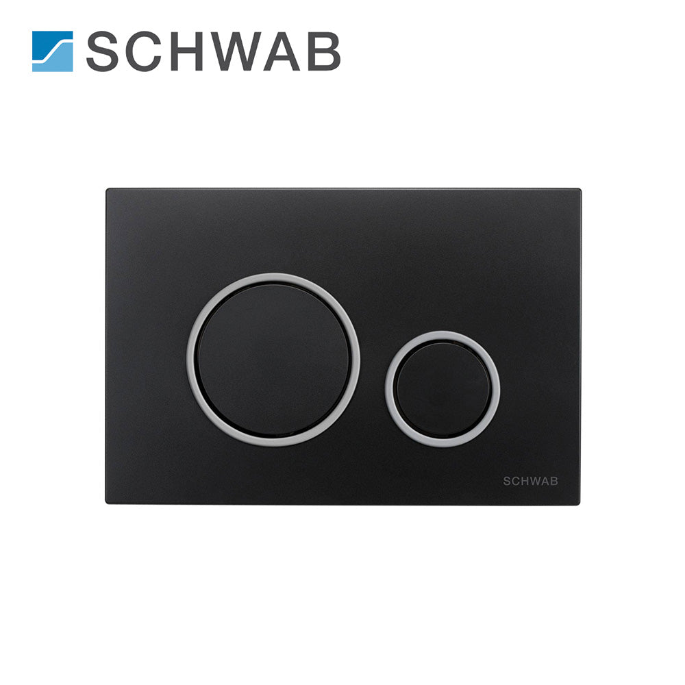 Plaque de commande à double bouton VELA DUO, noire avec anneaux chromés, pour réservoirs de toilettes SCHWAB 199