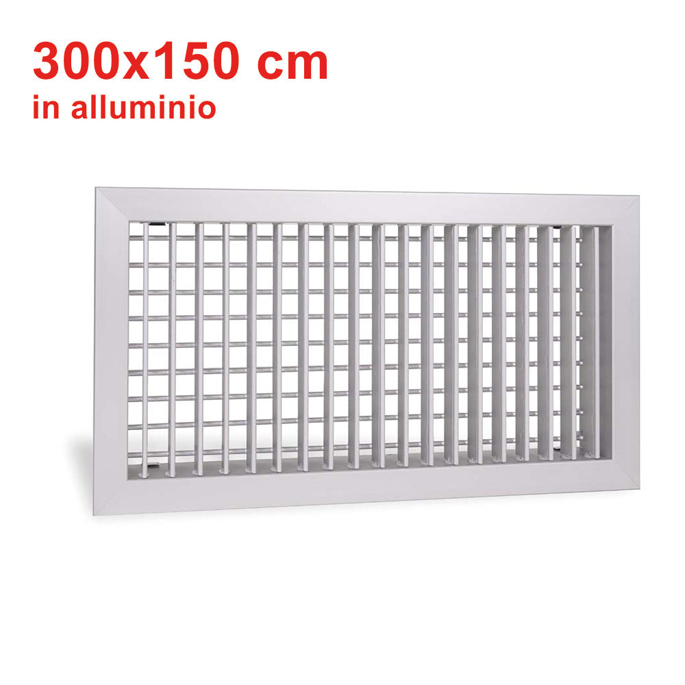 Buse de sortie en aluminium anodisé de 300 x 150 mm avec double rangée d'ailettes mobiles